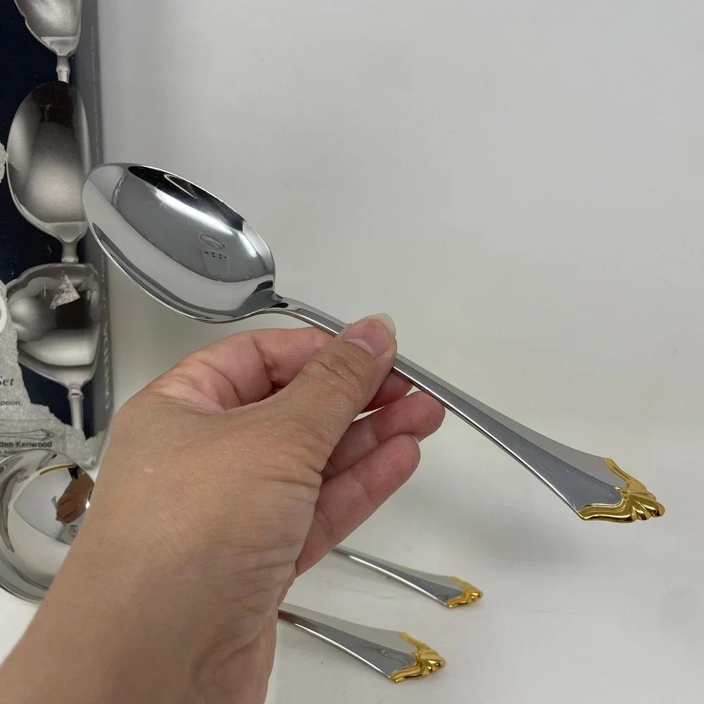 Oneida Golden Kenwood 3 Pc Hostess Set Stainless 24K Gold Accent Serving Spoons